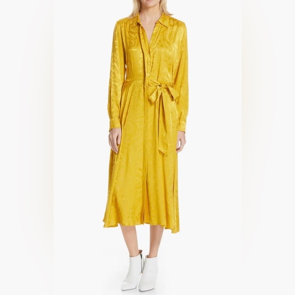 *NWT* Stine Goya Women’s XL Baily Jacquard Gold Midi Wrap Long-Sleeved Dress - Picture 1 of 16